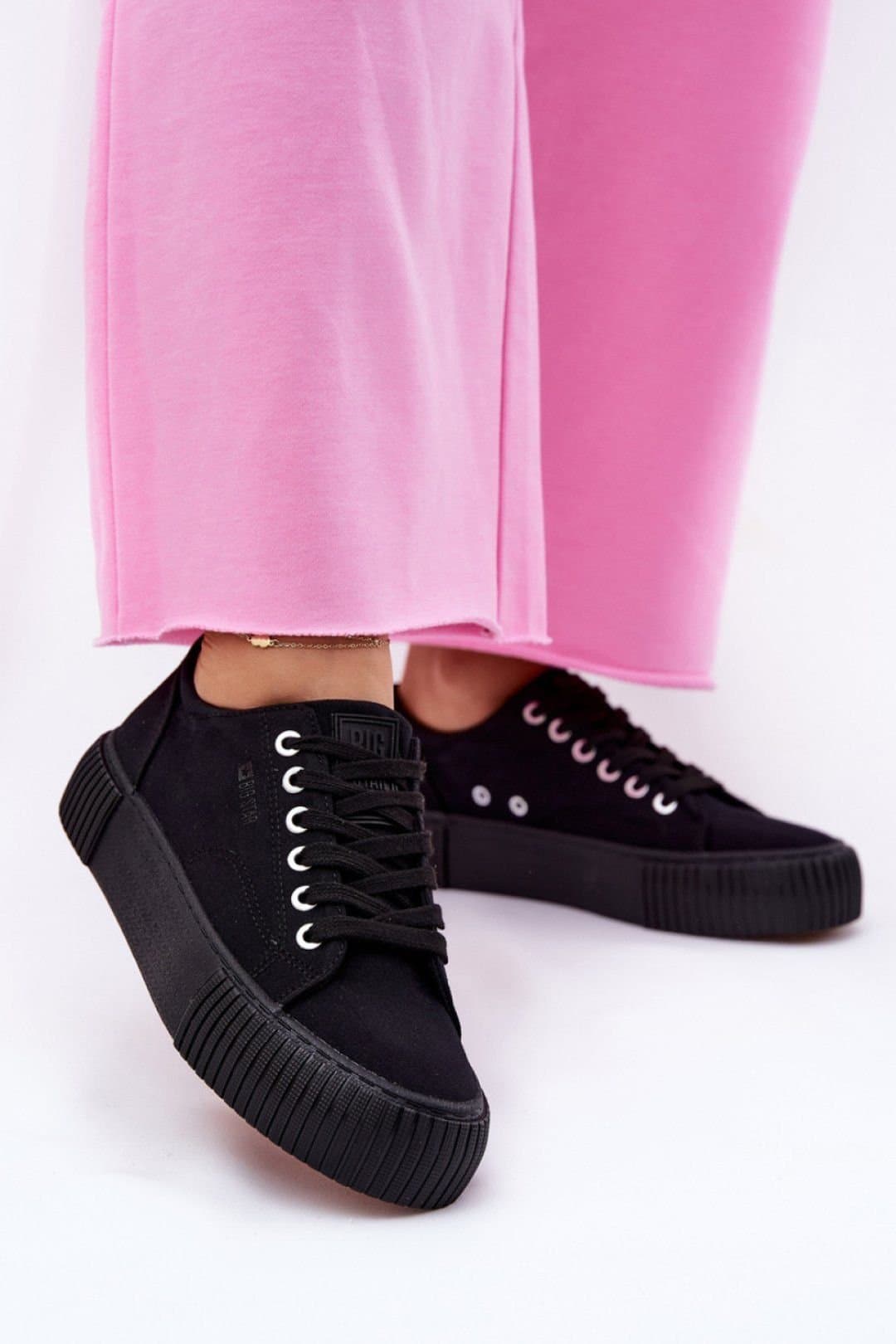 Love Lace Love Lace Women's Big Star Textile Platform Sneakers for Everyday Comfort in Black