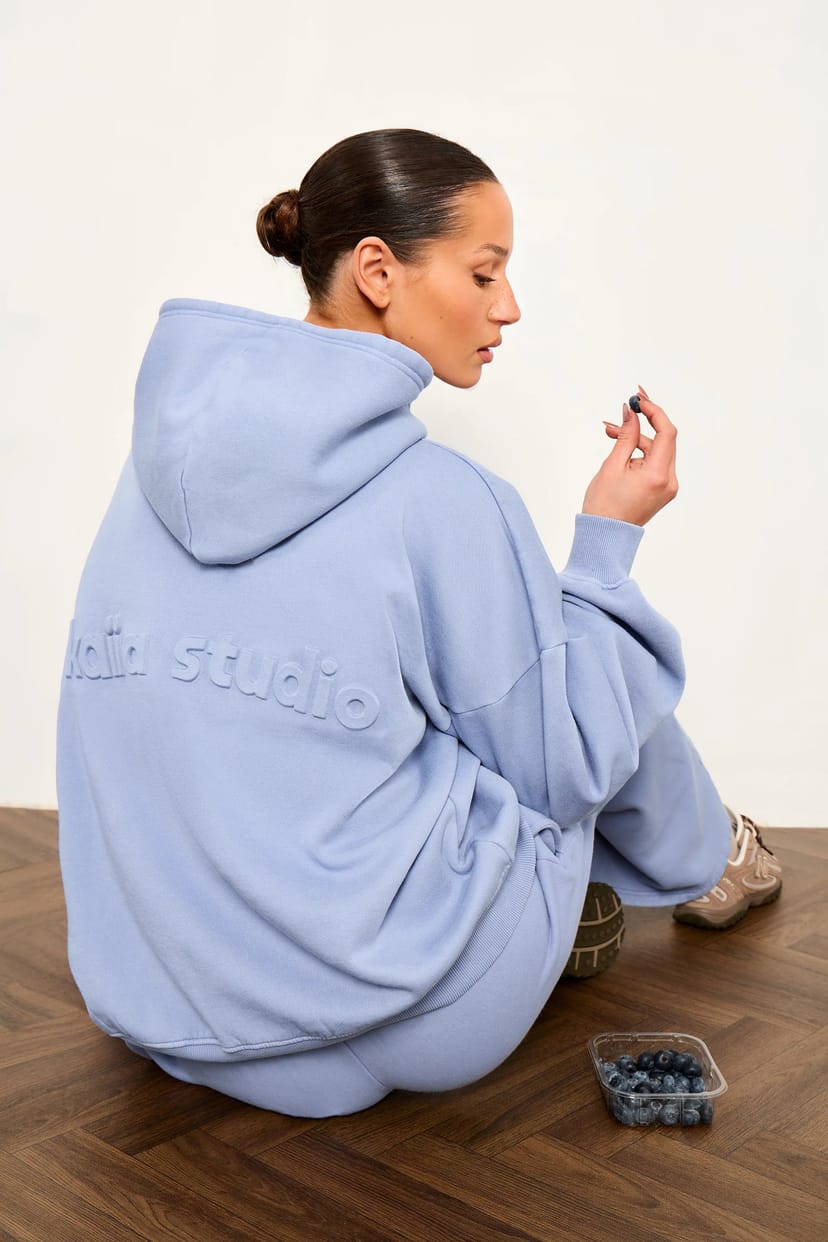 Kaiia Kaiia Embossed Oversized Hoodie Washed Periwinkle Blue - 1