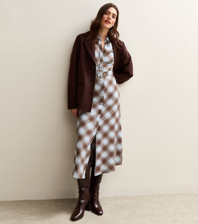 New Look Women's Blue Checked Belted Midi Shirtdress New Look - 3