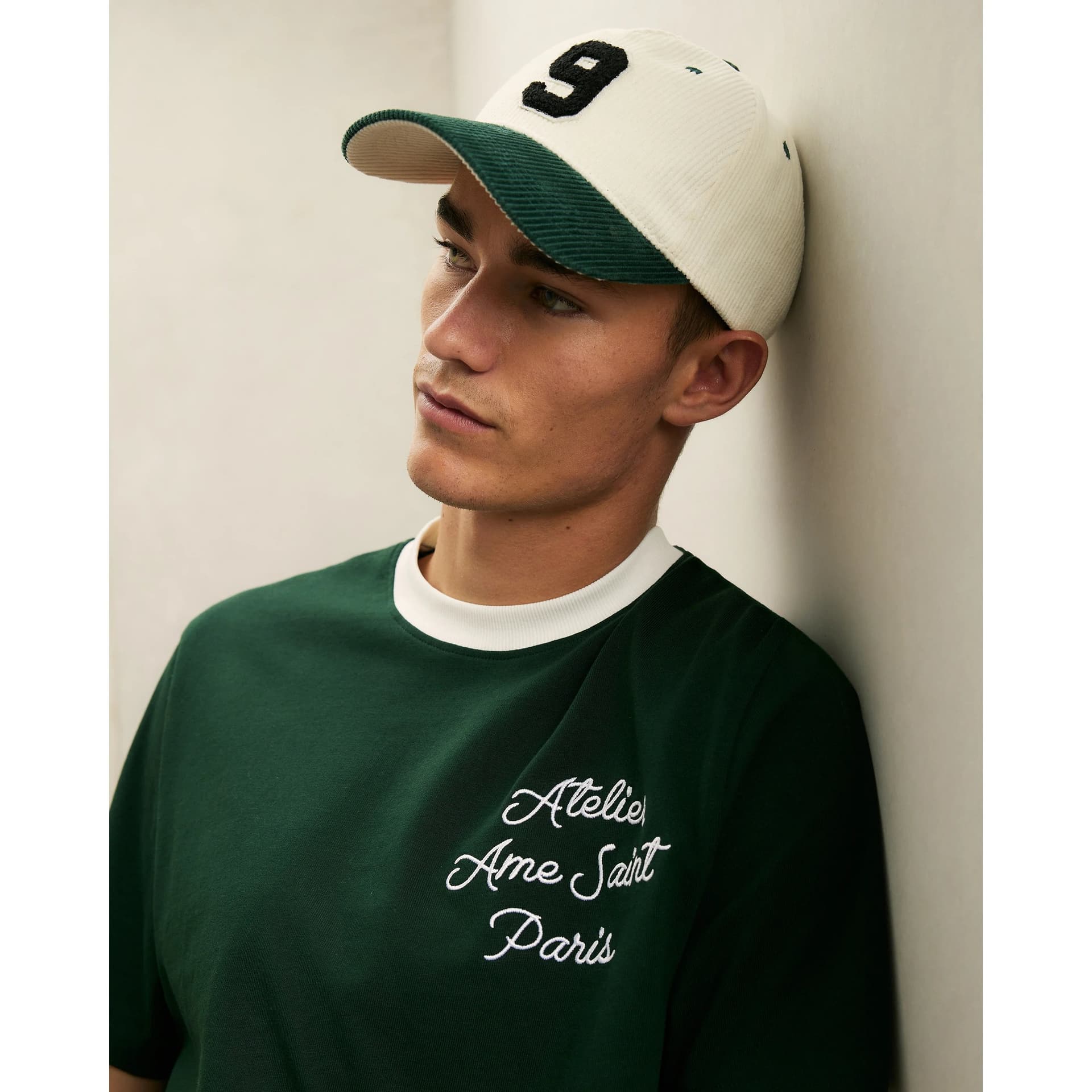 River Island Mens River Island Green Corduroy Varsity Blocked Cap