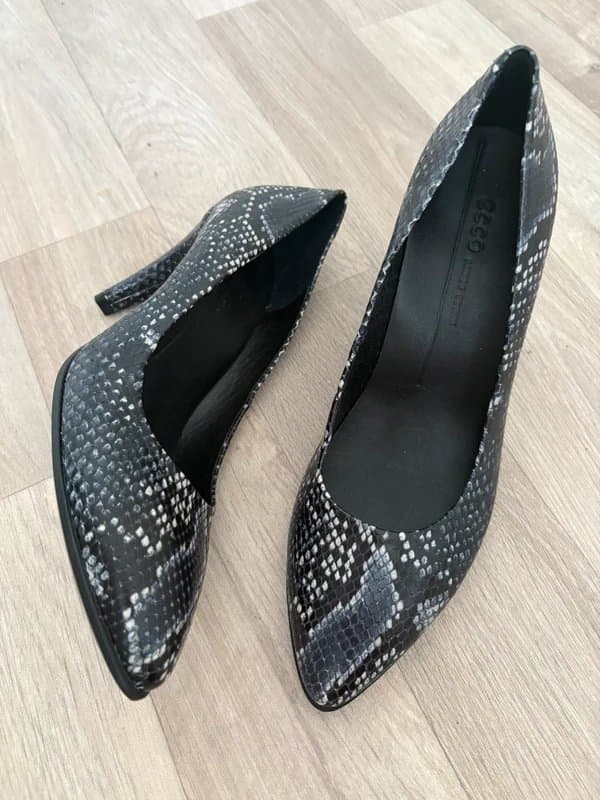 ECCO ECCO Snake Print Leather Court Shoes Heels UK 5 / EU 38 Black Grey Pointed Toe Pumps