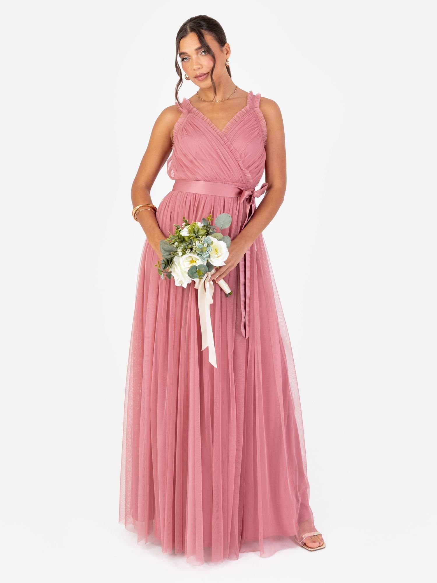 Anaya with Love Anaya with Love Women's Frill Faux Wrap Strappy Maxi Dress in Pink