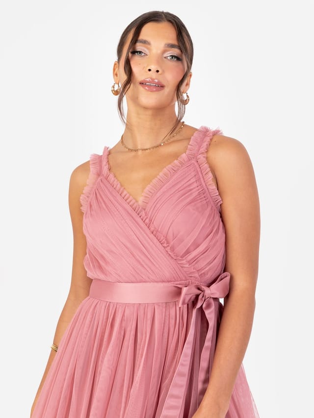 Anaya with Love Anaya with Love Women's Frill Faux Wrap Strappy Maxi Dress in Pink - 2