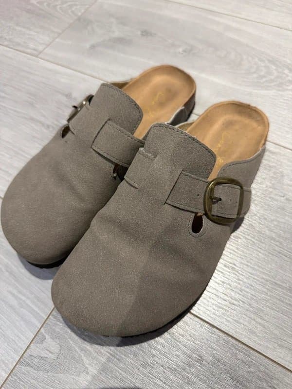 New Look Grey faux brushed leather clogs