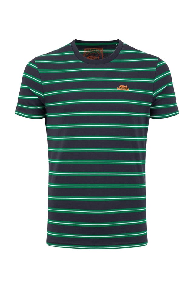 Weird Fish Weird Fish Men's Finn Striped Branded T-Shirt in Navy - 2