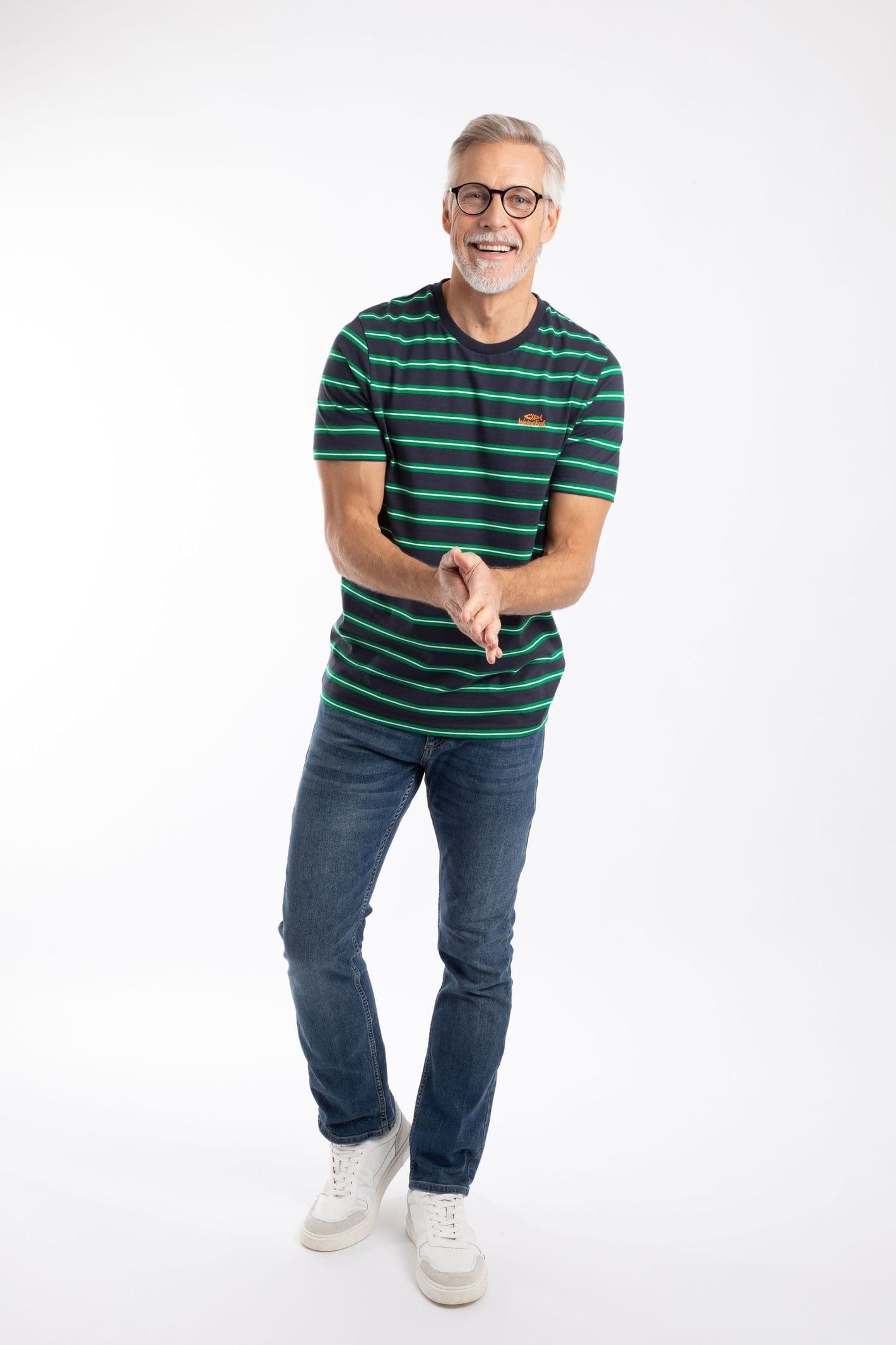 Weird Fish Weird Fish Men's Finn Striped Branded T-Shirt in Navy - 4