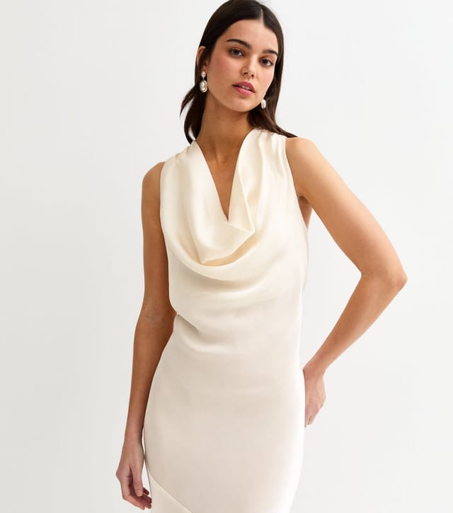New Look Women's Cream Sparkly Satin Cowl Neck Maxi Dress New Look - 2