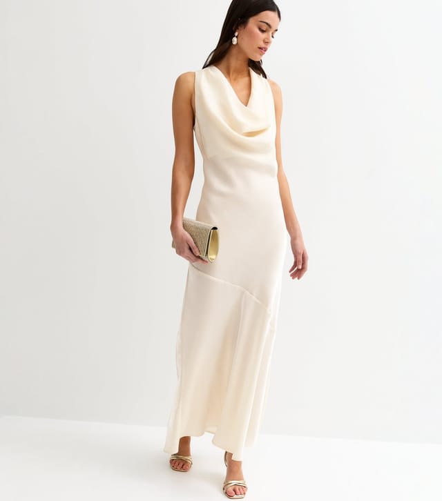New Look Women's Cream Sparkly Satin Cowl Neck Maxi Dress New Look - 3