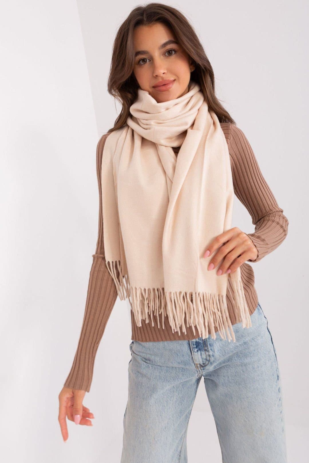 Love Lace Love Lace Women's Warm Long Winter Scarf with Tassels in Beige