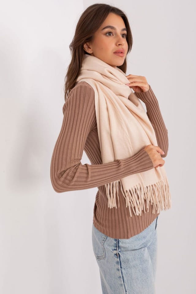Love Lace Love Lace Women's Warm Long Winter Scarf with Decorative Tassels & Soft Knit in Beige - 2