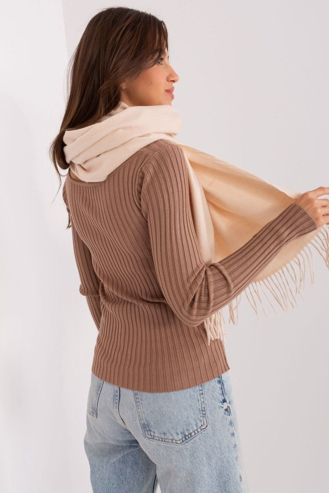 Love Lace Love Lace Women's Warm Long Winter Scarf with Decorative Tassels & Soft Knit in Beige - 4