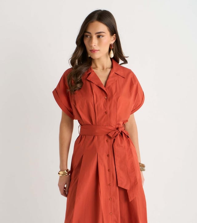 Gini London Women's Rust Cotton Short Sleeve Shirt Dress Gini London New Look - 2