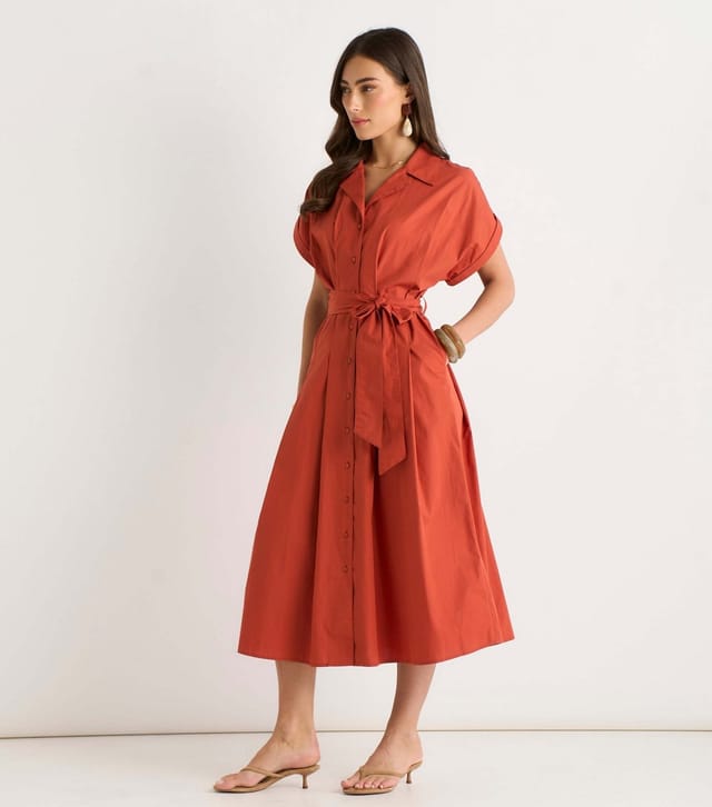 Gini London Women's Rust Cotton Short Sleeve Shirt Dress Gini London New Look - 3