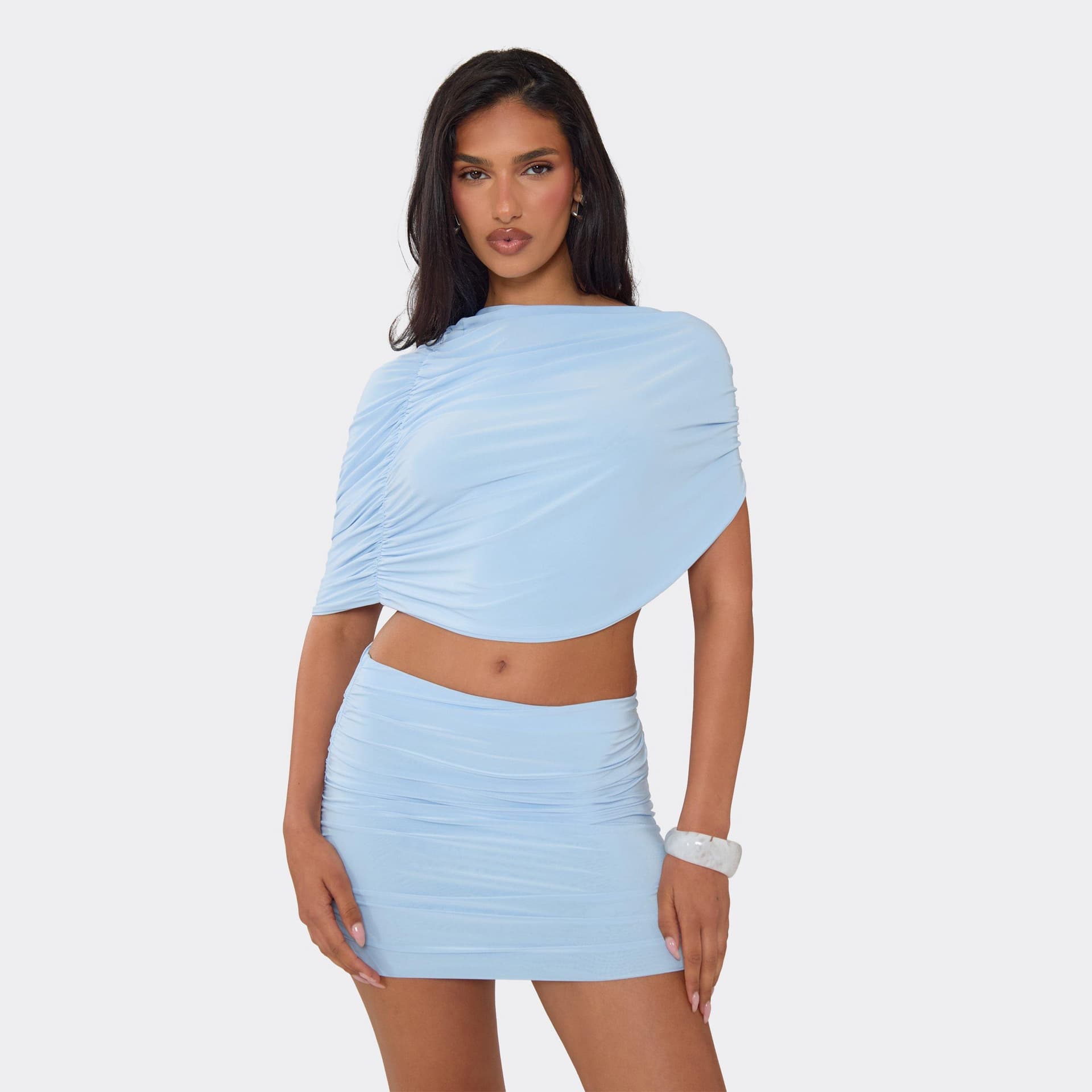 EGO Overlay Cape Tie Back Top In Light Blue, Women's Size UK 6