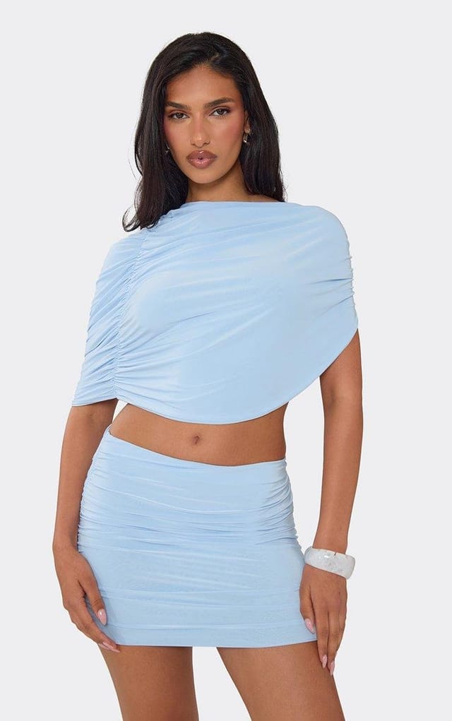 EGO Overlay Cape Tie Back Top In Light Blue, Women's Size UK 6 - 2