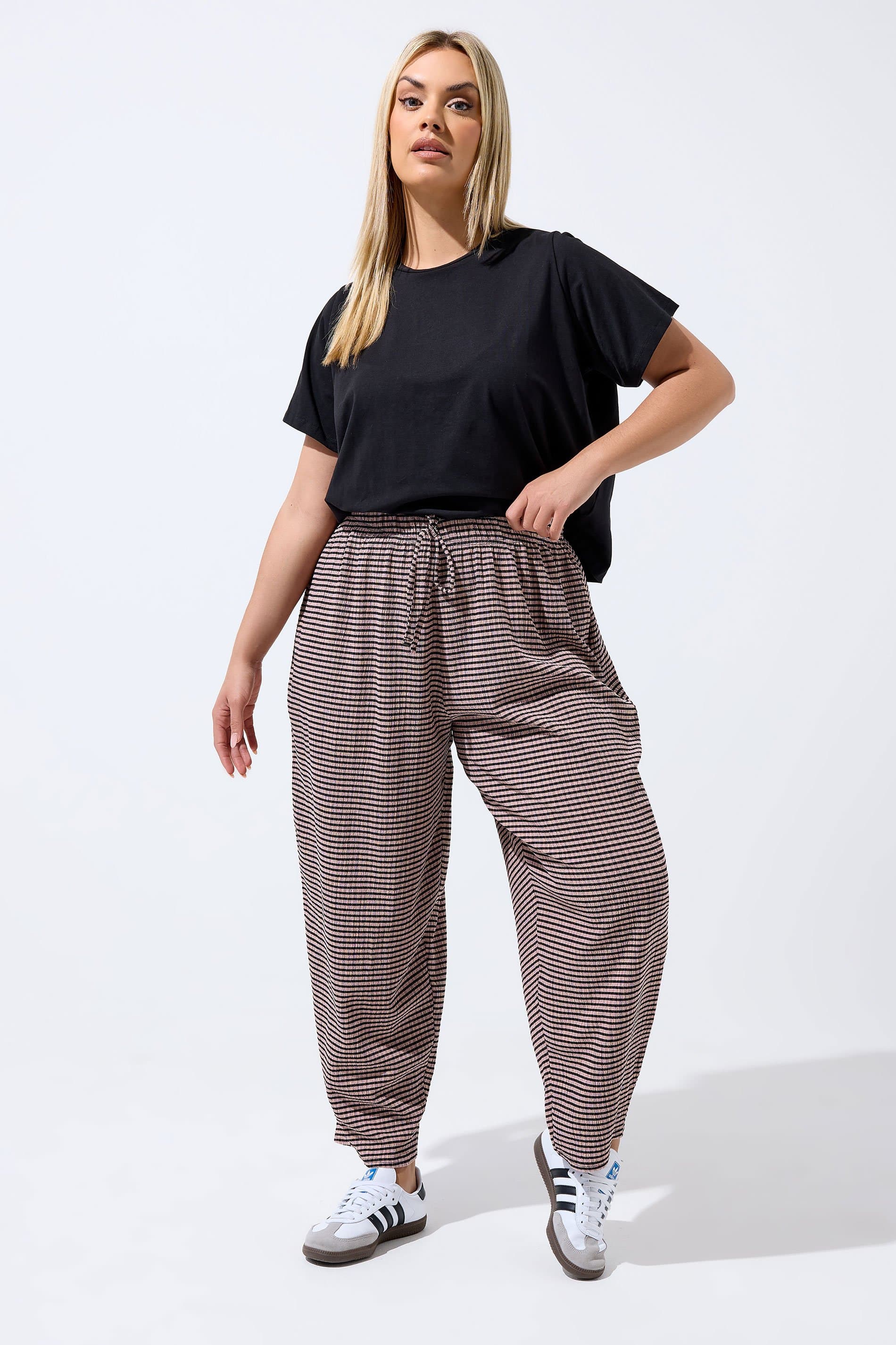 Limited Collection Plus Size Pink Gingham Crinkle Wide Leg Trousers