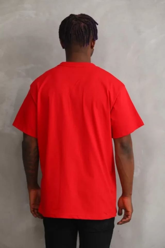 Janes Janes Men's Oversized Crew Neck Short Sleeve Text Print T-Shirt in Red - 2