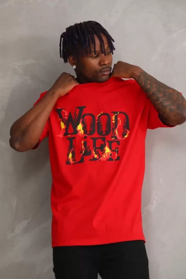 Janes Janes Men's Oversized Crew Neck Short Sleeve Text Print T-Shirt in Red - 3
