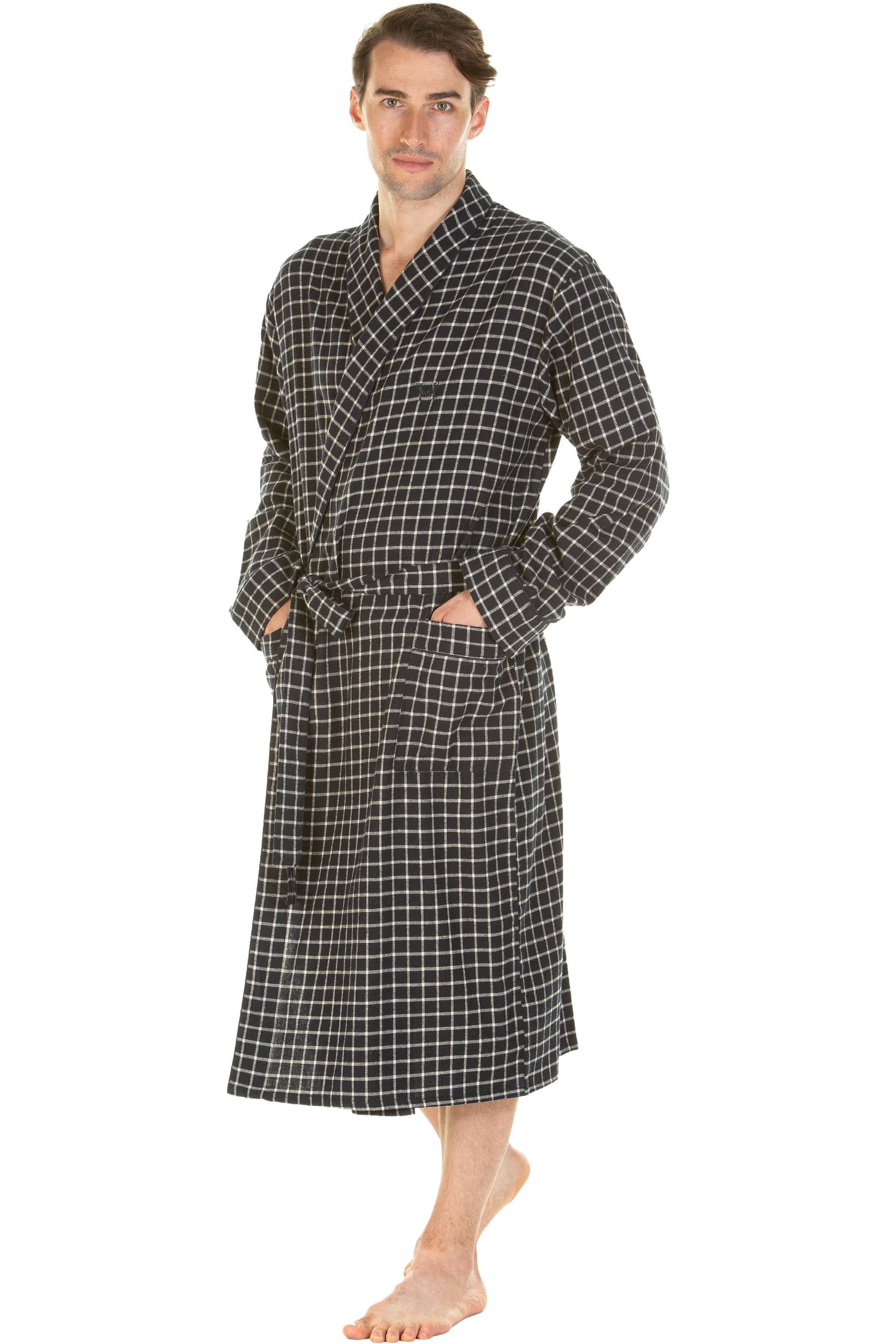 Haigman Haigman Men's Men's Brushed Cotton Twill Shawl Collar Dressing Gown in Navy