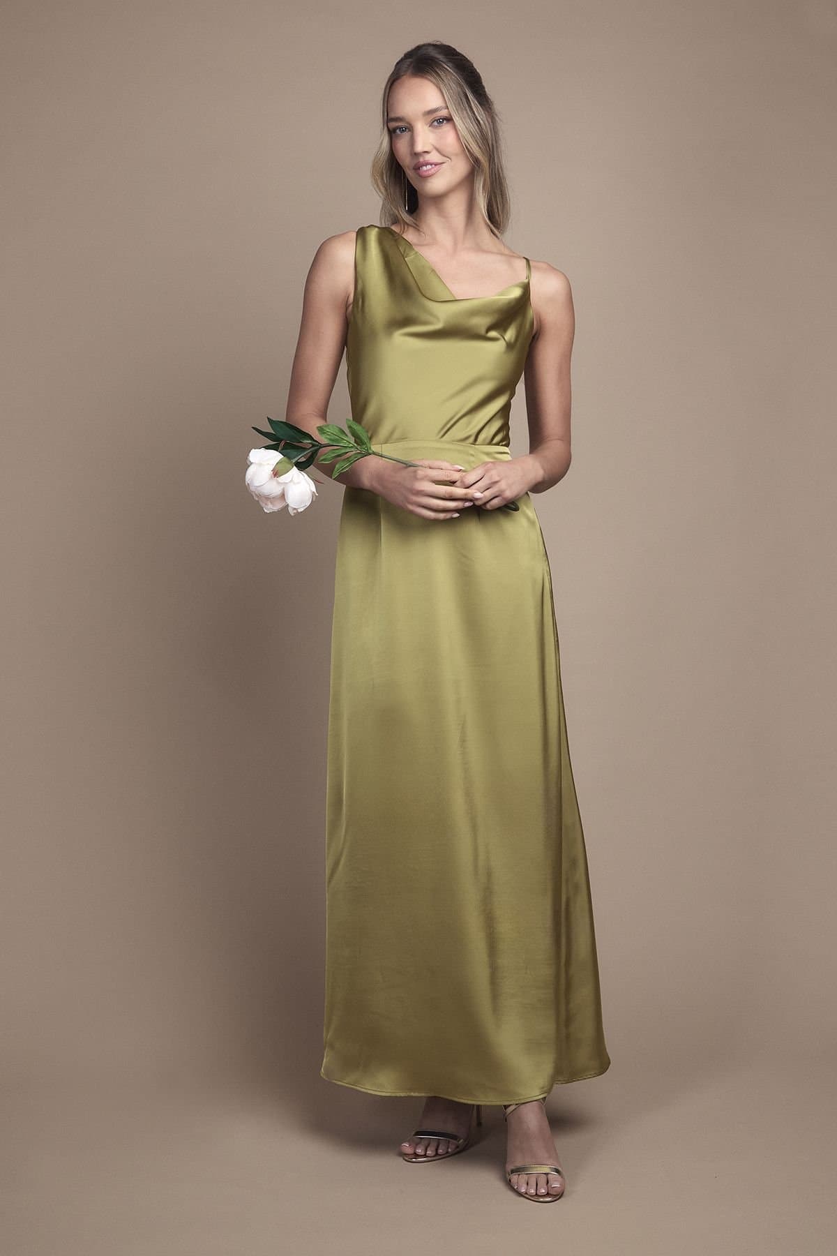 Oasis Oasis Women's Strappy Cowl Neck Maxi Bridesmaid Dress in Olive