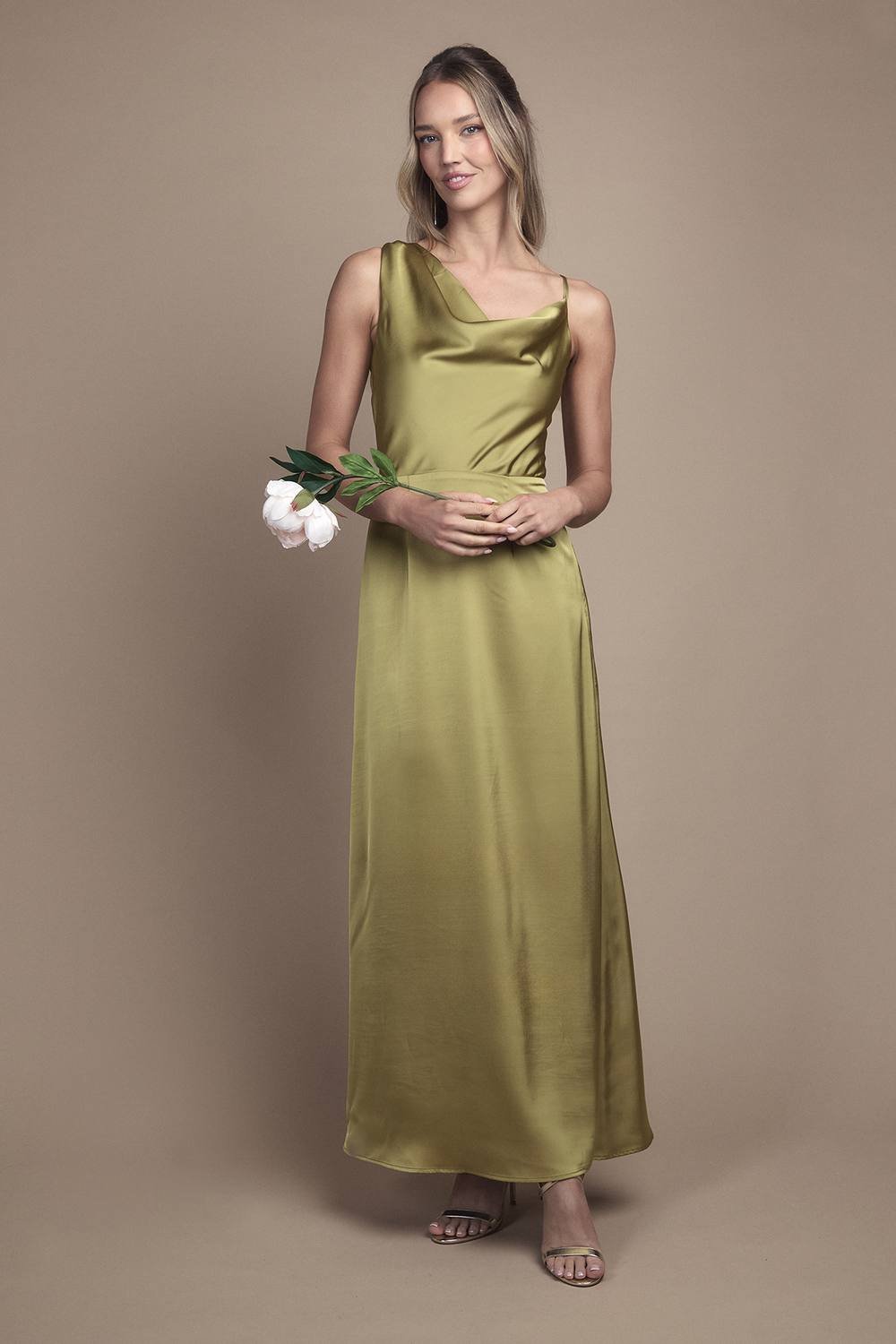 Oasis Oasis Women's Strappy Cowl Neck Maxi Bridesmaid Dress in Olive - 2