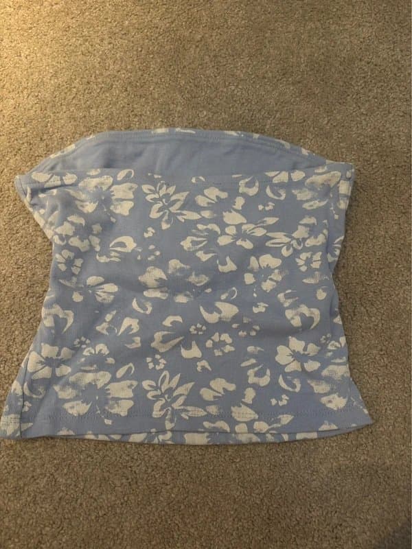 Bershka Blue and White Floral Bandeau Top