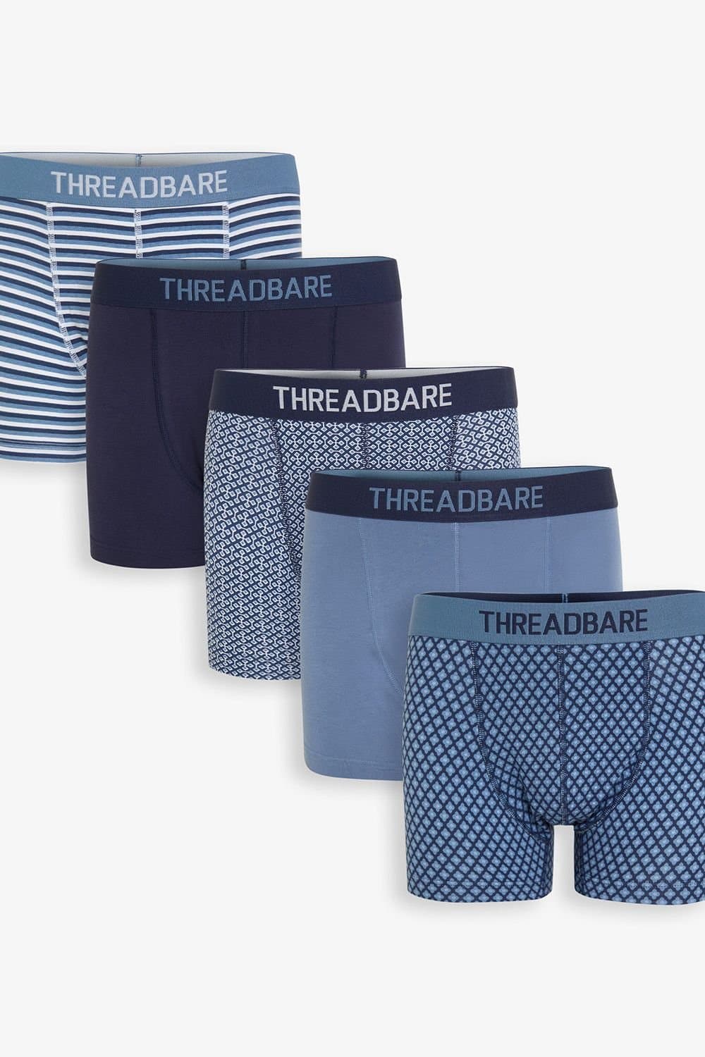 Threadbare Threadbare Men's 5-Pack Printed Hipster Fit Boxer Shorts in Blue
