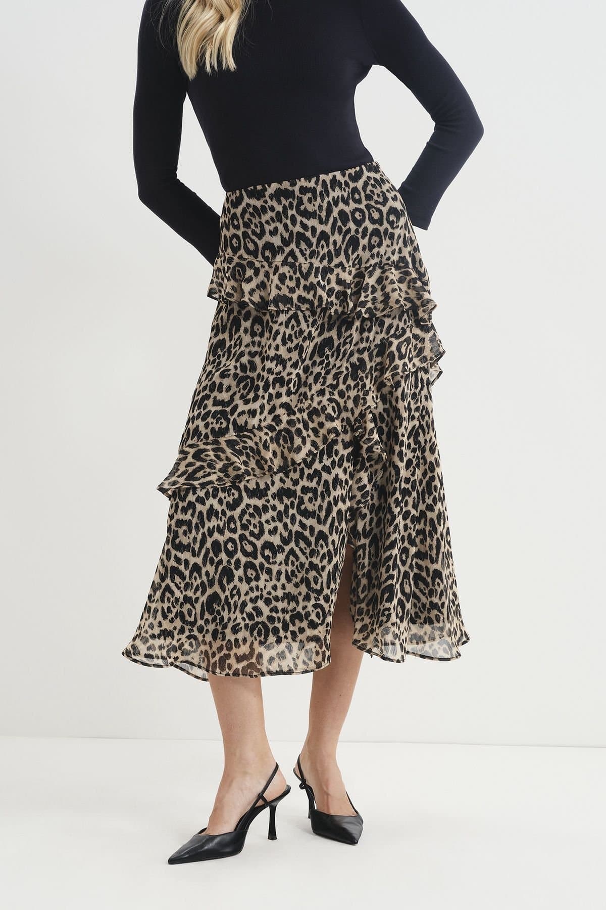 Finery London Finery London Women's Kat Printed Chiffon Midi Skirt in Light Tan