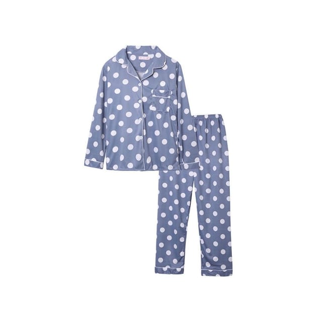 Ella Ella Women's Elegant Long Sleeve Polka Dot Pyjamas Set in Blue - 2