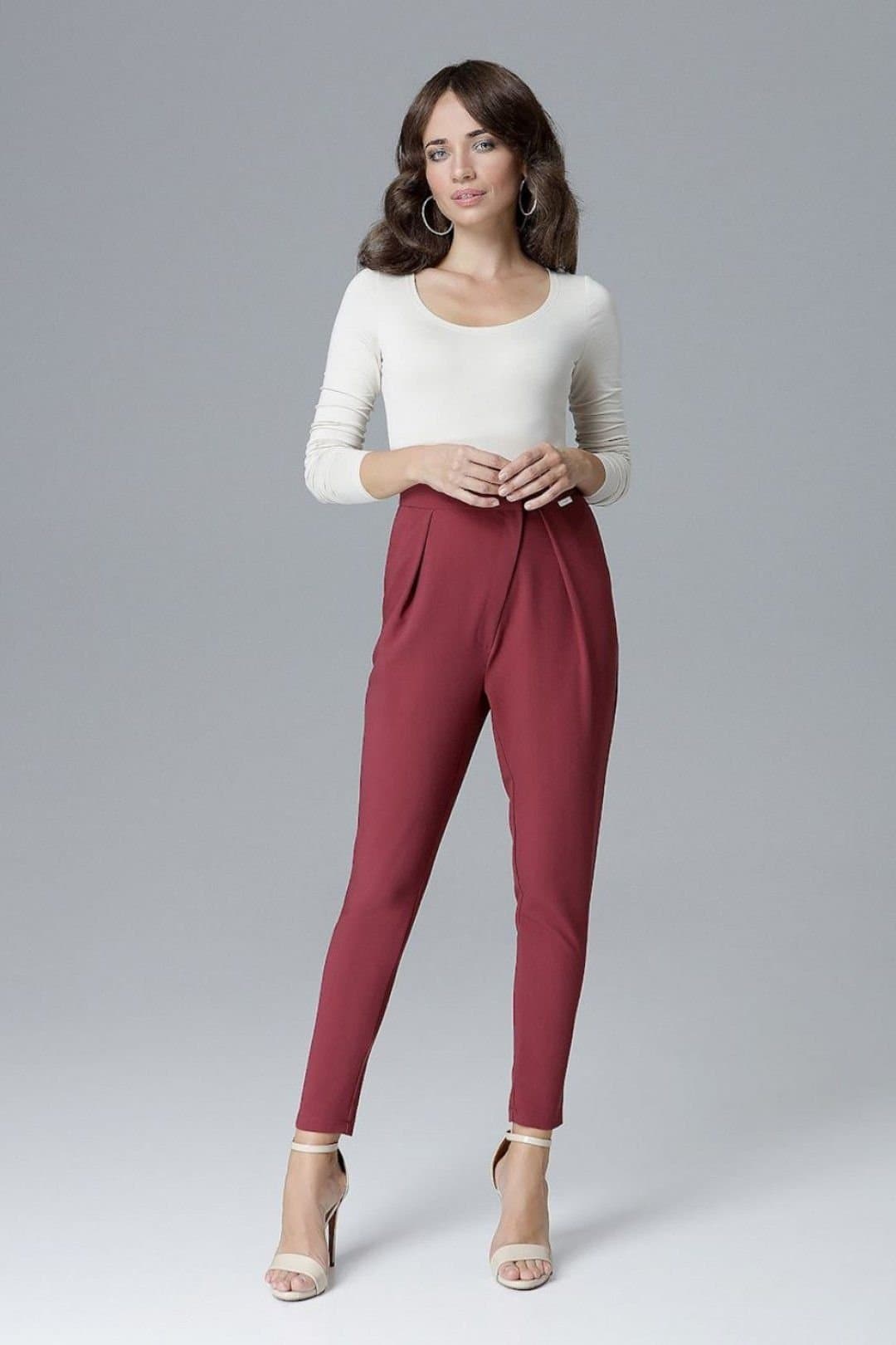 Love Lace Love Lace Women's Elegant Creased Loose Trousers Waist Fit in Red