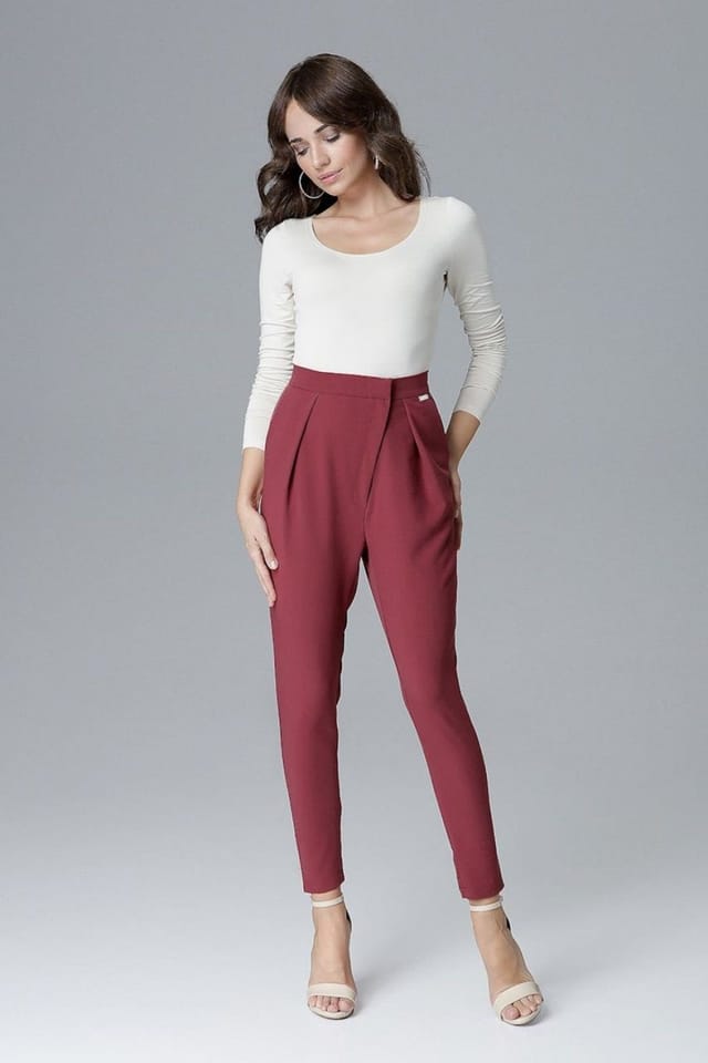 Love Lace Love Lace Women's Elegant Creased Loose Trousers Waist Fit in Red - 2