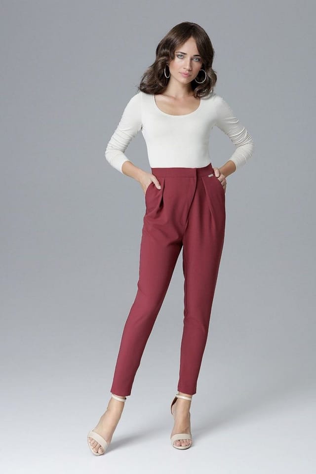 Love Lace Love Lace Women's Elegant Creased Loose Trousers Waist Fit in Red - 3