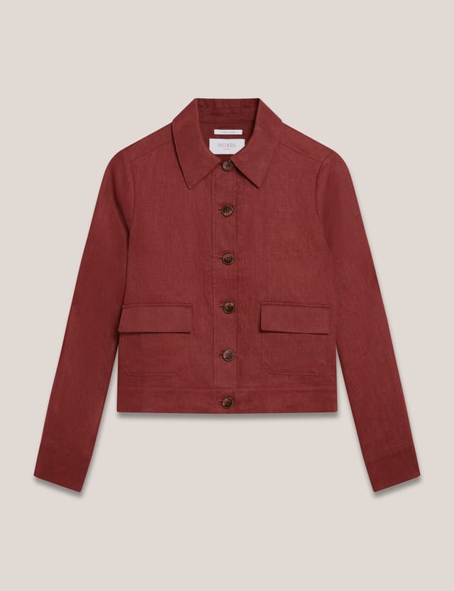 Hobbs London Hobbs London Women's Clarence Linen Cropped Jacket in Terracotta - 2