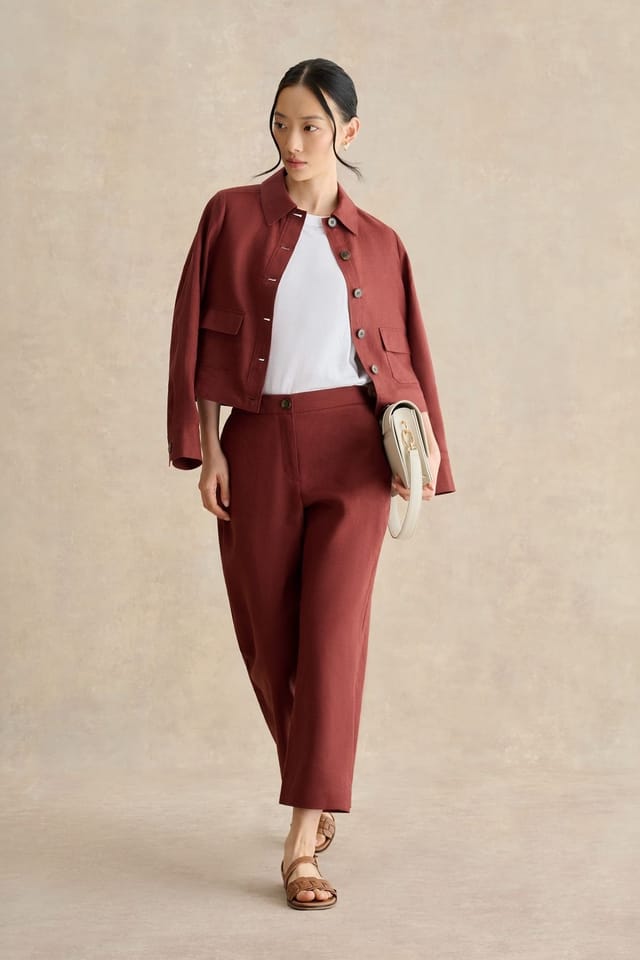 Hobbs London Hobbs London Women's Clarence Linen Cropped Jacket in Terracotta - 3