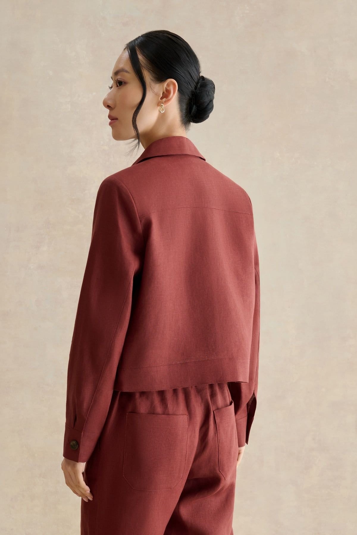 Hobbs London Hobbs London Women's Clarence Linen Cropped Jacket in Terracotta - 4