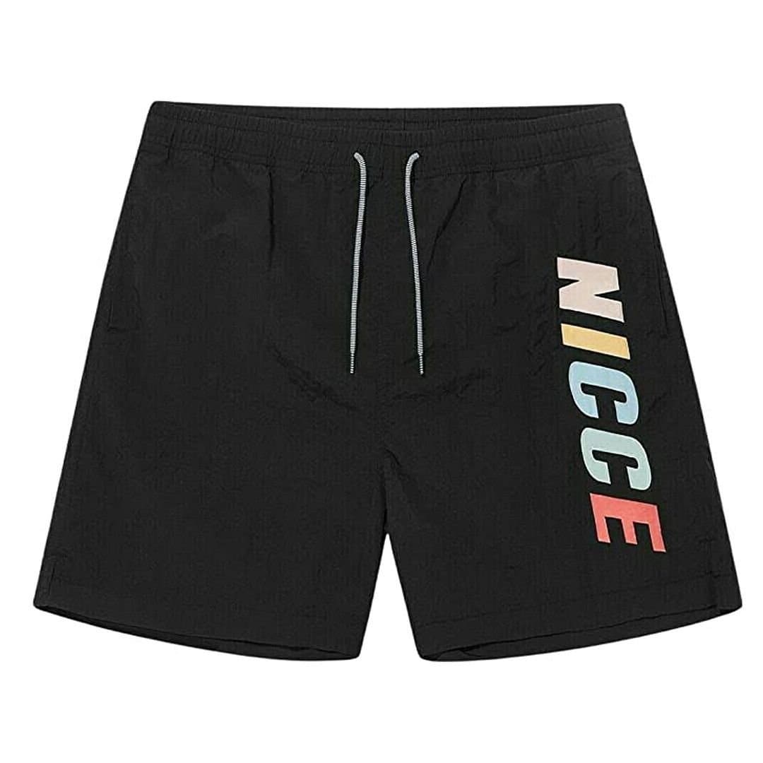 Nicce Nicce Men's Graphic Logo Stretch Waist Black Myriad Swim Shorts