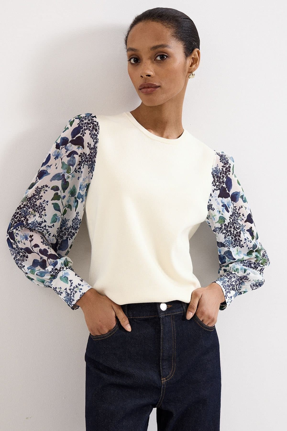 Phase Eight Phase Eight Women's Shiloh Woven Sheer Sleeved Top in Warm White