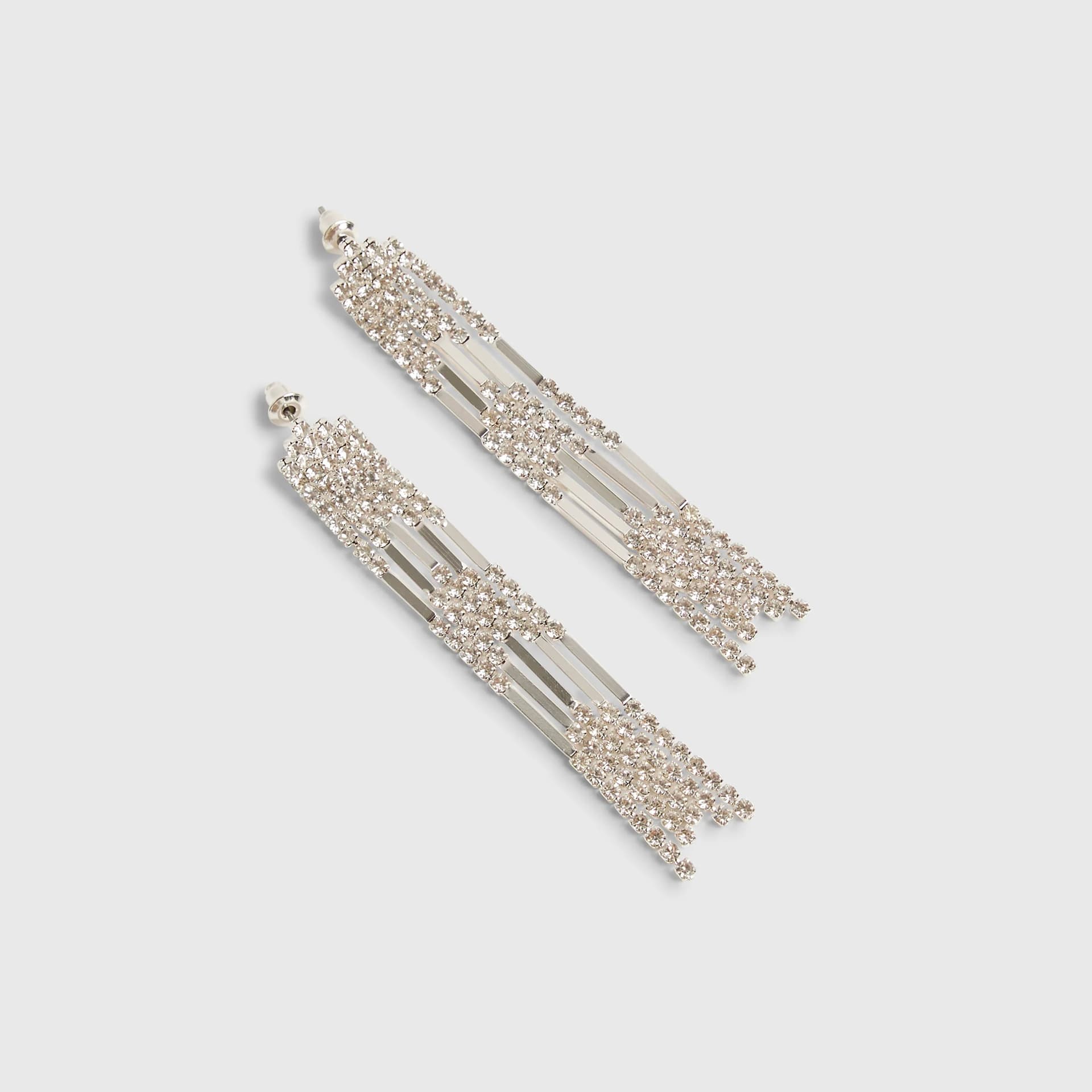 River Island River Island Womens Silver Rhinestone Chevron Drop Earrings