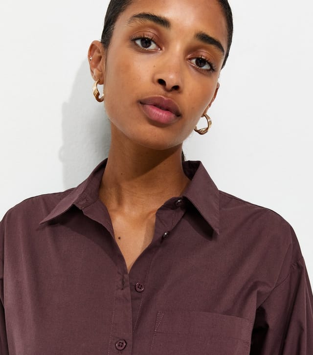 New Look Women's Dark Burgundy Cotton Poplin Long Sleeve Shirt New Look - 2