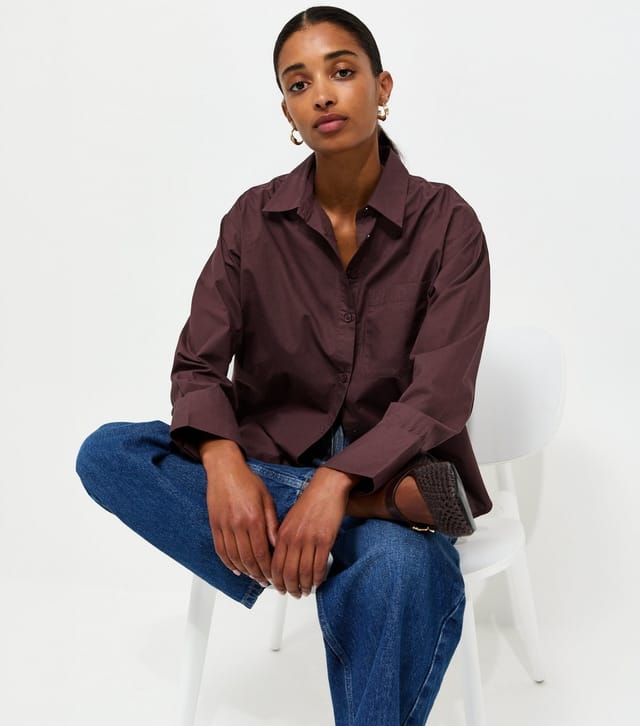 New Look Women's Dark Burgundy Cotton Poplin Long Sleeve Shirt New Look - 3