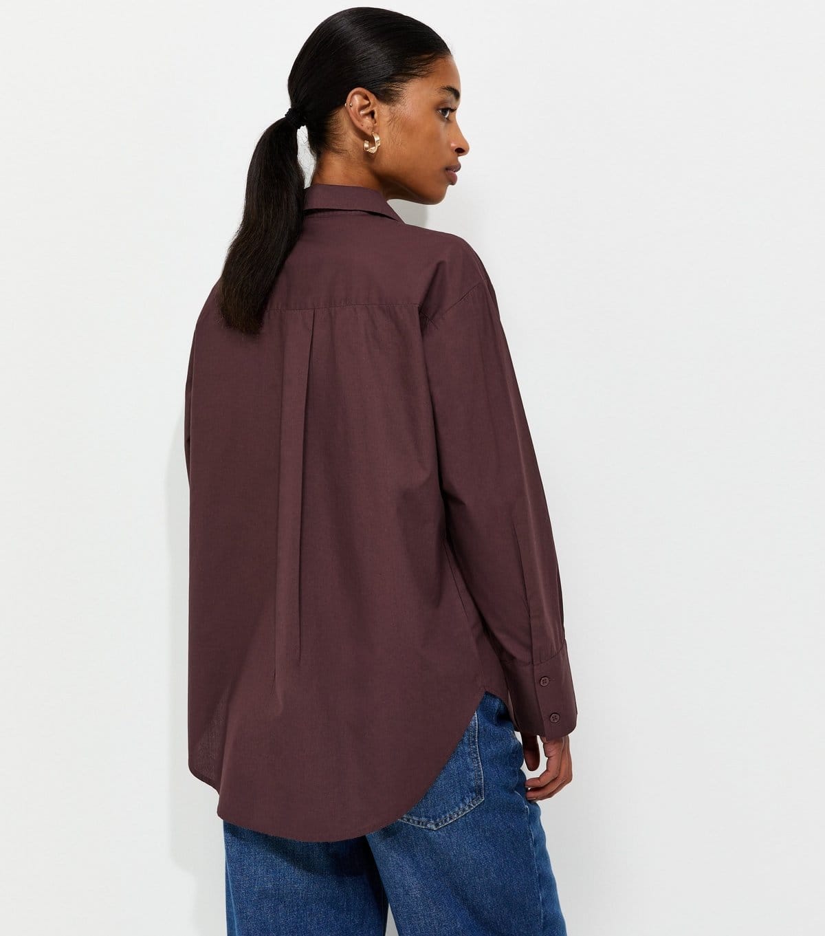 New Look Women's Dark Burgundy Cotton Poplin Long Sleeve Shirt New Look - 4