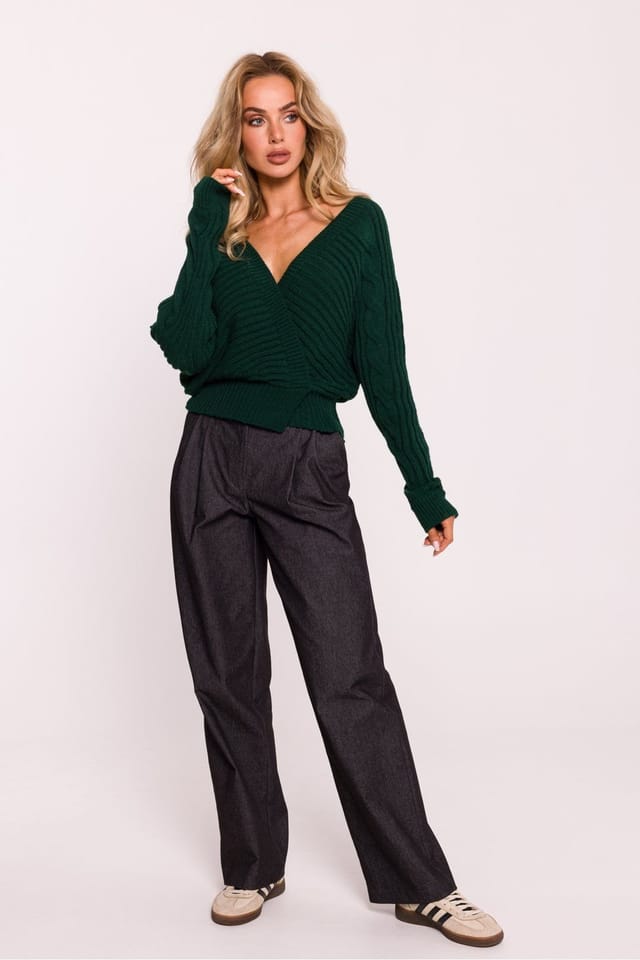 Love Lace Love Lace Women's Striped Wrap Over Short Knit Sweater in Green - 3