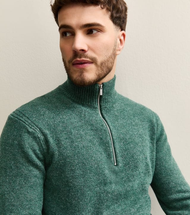 Only and Sons Men's Dark Green Regular Brushed Half Zip Jumper Only and Sons New Look - 2