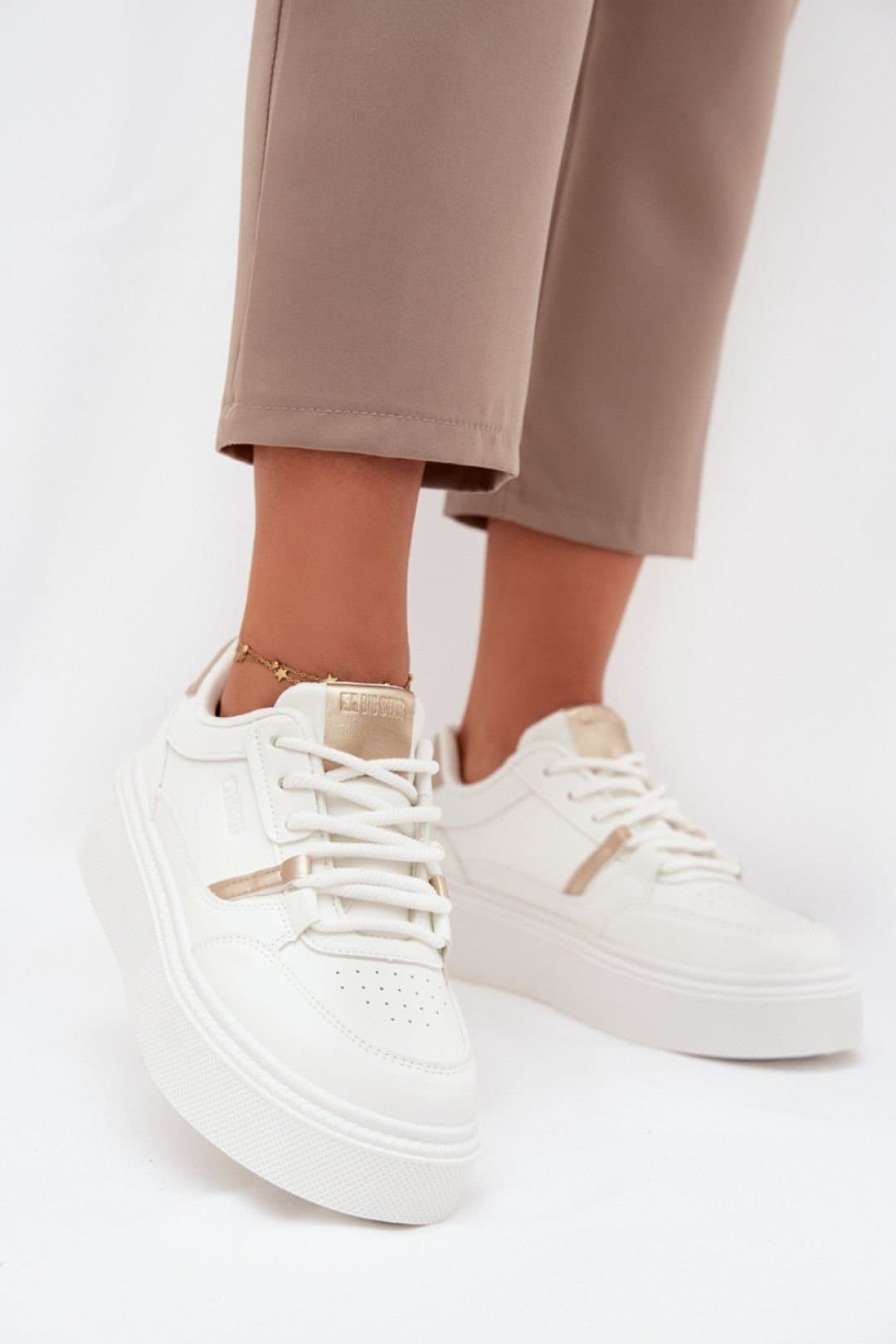 Love Lace Love Lace White Platform Sneakers with Soft Insole