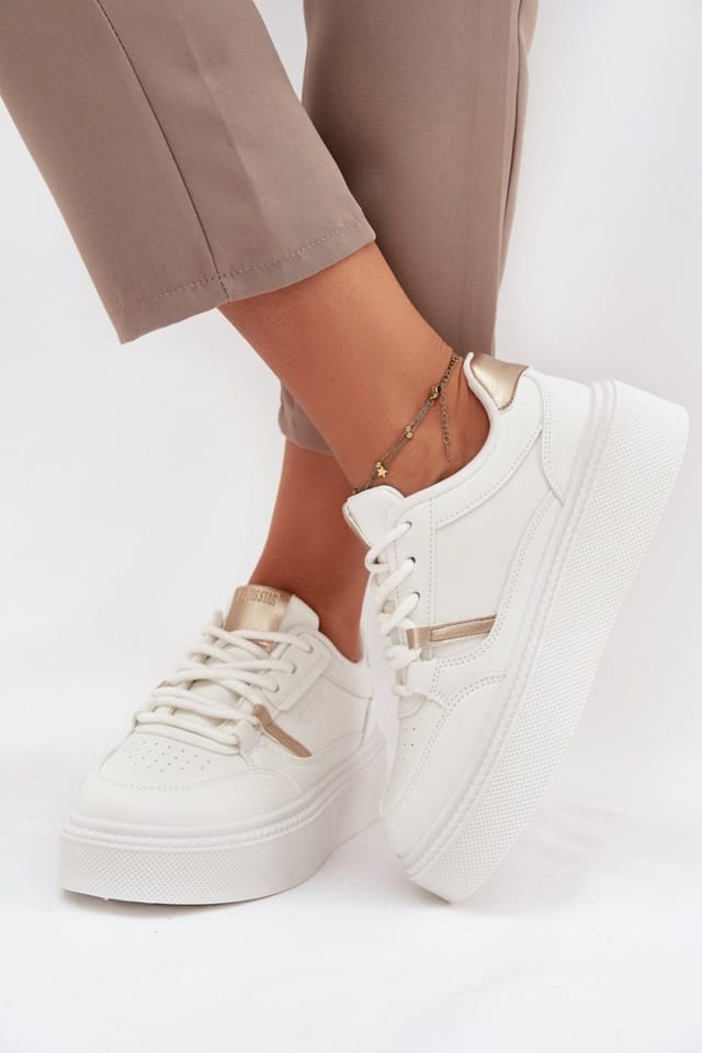 Love Lace Love Lace Women's Big Star Platform Sneakers Soft Insole Classic Lacing Everyday in White - 3