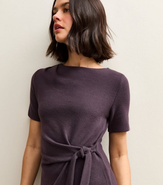 New Look Women's Dark Purple Soft Touch Tie Waist Top New Look - 2