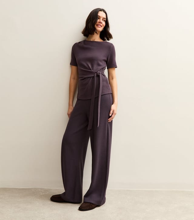 New Look Women's Dark Purple Soft Touch Tie Waist Top New Look - 3