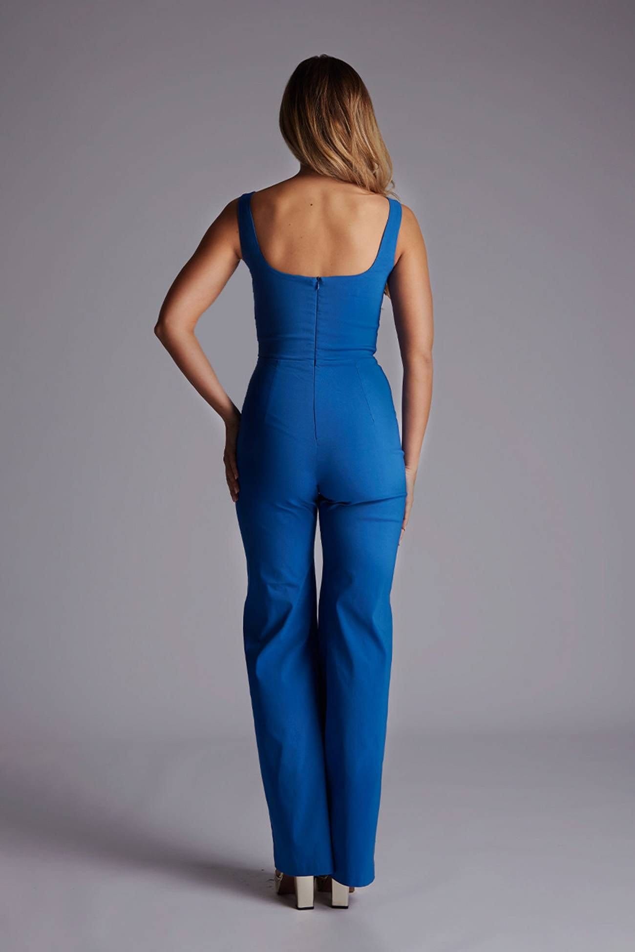 Vesper Vesper Women's Square Neck Wide Leg Jumpsuit in Mid Blue - 4