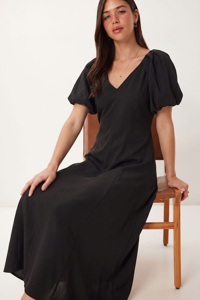 Happiness Istanbul Happiness Istanbul Women's A-line Midi Dress With V-neck in Black - 3