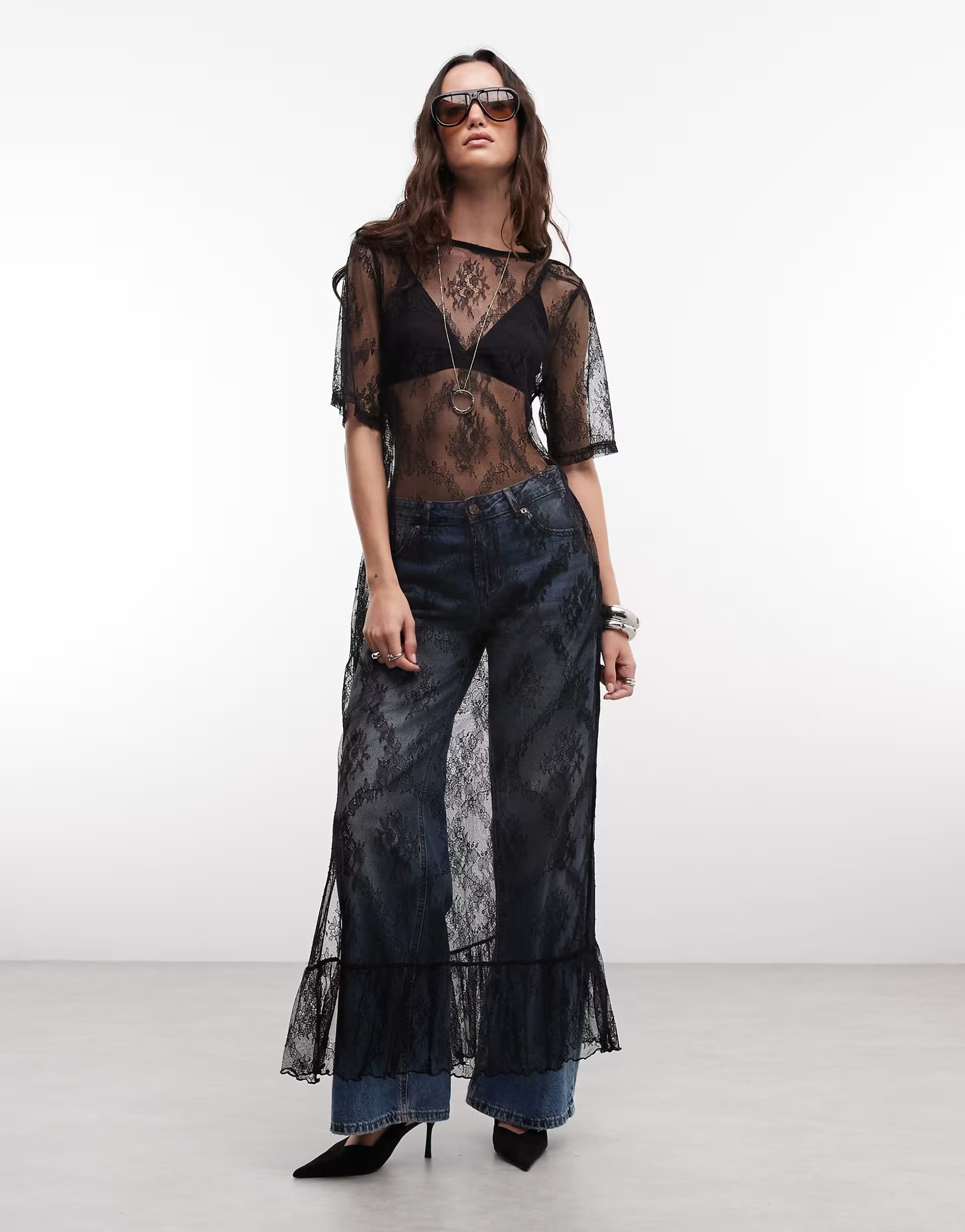 Noisy May Black Sheer Lace Maxi Dress